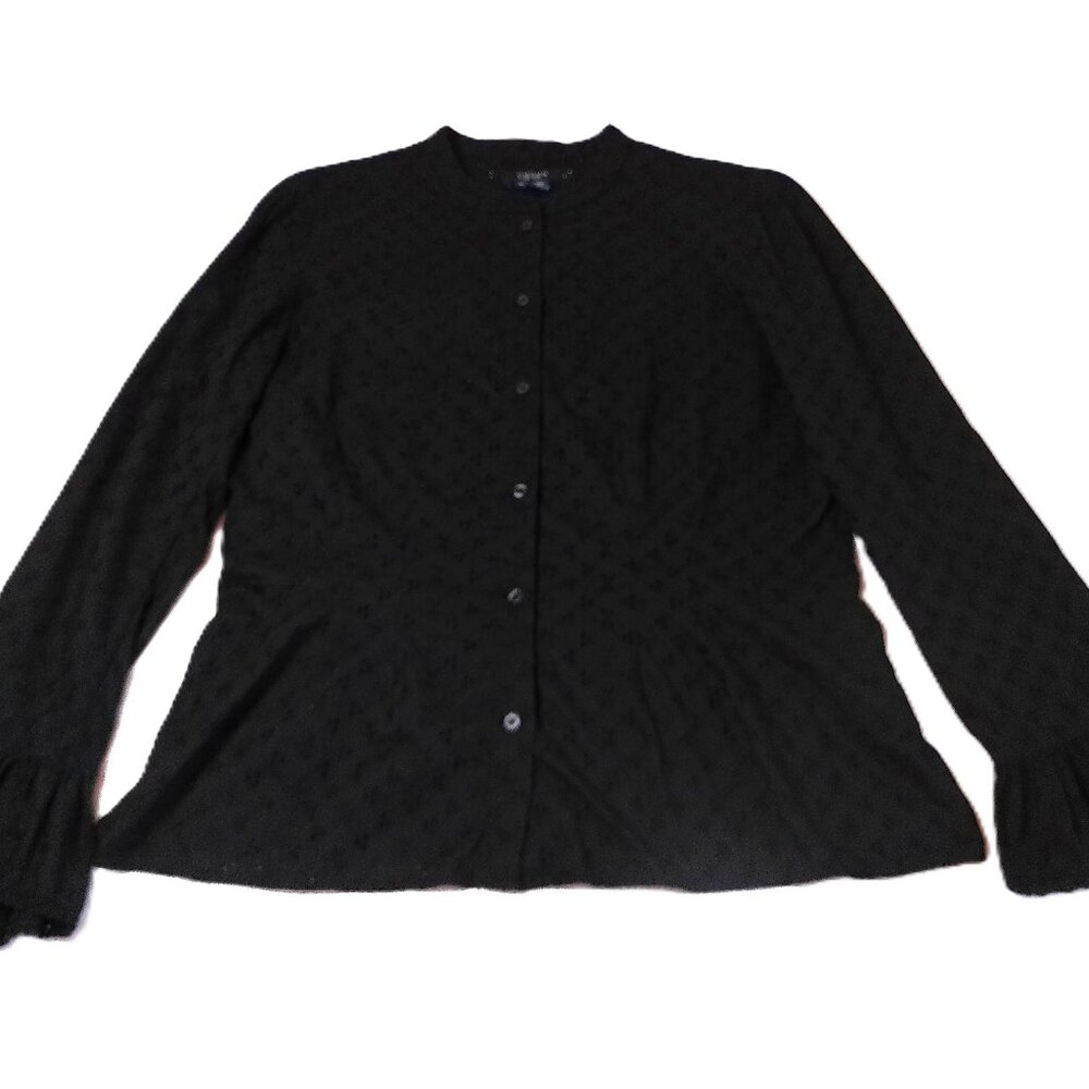 Woman's Shirt size 12 black cotton Ralph Lauren Chaps Long Sleeve Blouse eyelet - Picture 7 of 7